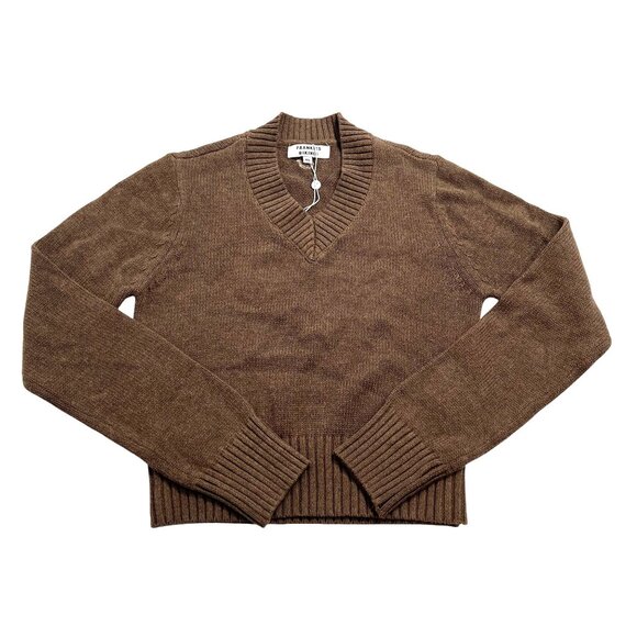 Frankies Bikinis Rowe V Neck Knit Sweater in Maple
